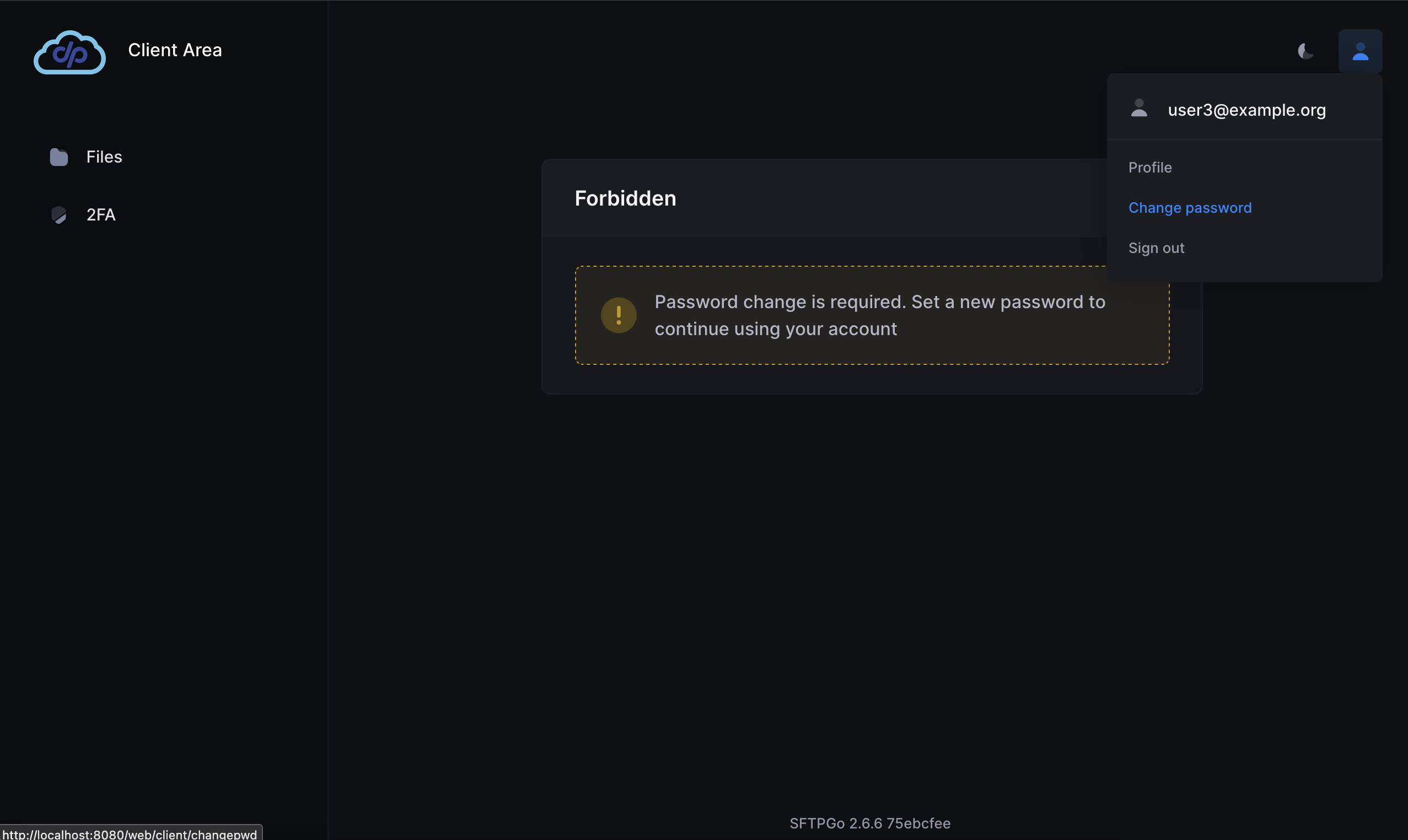 First login change password message